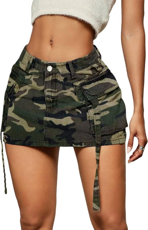 Saonta  Skirt Women y2k Button Mini Jeans Skirt Denim Skirt with Pocket Low Waist