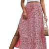 Saonta  Women's Casual High Waist Floral Print Skirt Split Thigh A Line Maxi Skirts