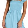 Saonta  Womens Summer Casual Sleeveless Square Neck Smocked Ruffle Backless Boho Mini Dress 2024 Trendy Short Sundress