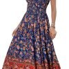 Saonta  Women's 2024 Summer Short Sleeves Boho Floral Print Tiered Casual Flowy Long Maxi Dress