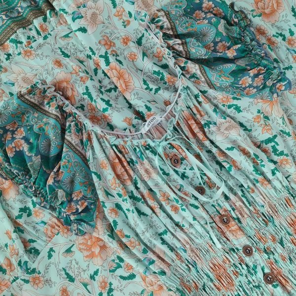 Saonta  Women's 2024 Summer Short Sleeves Boho Floral Print Tiered Casual Flowy Long Maxi Dress