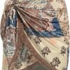Saonta  Slit Skirt for Women Boho Print Tie Side Wrap Tassel Casual Beach Mini Skirt