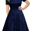 Saonta  Women's Vintage Floral Lace Short Sleeve Boat Neck Cocktail Party Swing Dress
