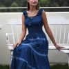 Saonta  Women's Maxi Dress Sleeveless Denim Long Summer A-line Casual Blue Cotton Boho Flowy Sundresses for Women
