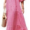 Saonta  Womens Loose Fit Casual Summer V Neck Half Sleeve Bohemian Geometric Pattern Maxi Long Dresses