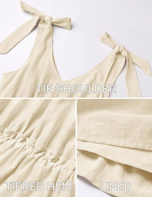 Saonta Womens Summer Casual V Neck Sleeveless Mini Dress 2024 Tie Shoulder Tiered Ruffle Swing A Line Short Sundresses