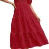 Saonta  Women's 2024 Summer Puff Sleeve Smocked Floral Dress Crewneck Lace Flowy Tiered Midi Dresses