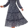 Saonta  Women 2024 Fall Dress Floral Boho Dress Casual Long Sleeve Crew Neck Ruffle A-Line Flowy Wedding Guest Maxi Dresses