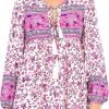 Saonta  Womens Long Sleeve Floral Casual Print Cotton Mini Tunic Dress