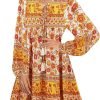 Saonta  Womens Long Sleeve Floral Casual Print Cotton Mini Tunic Dress
