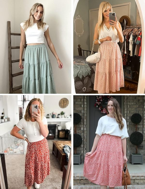 Saonta  Women's Boho Leopard Print Skirt Pleated A-Line Swing Midi Skirts