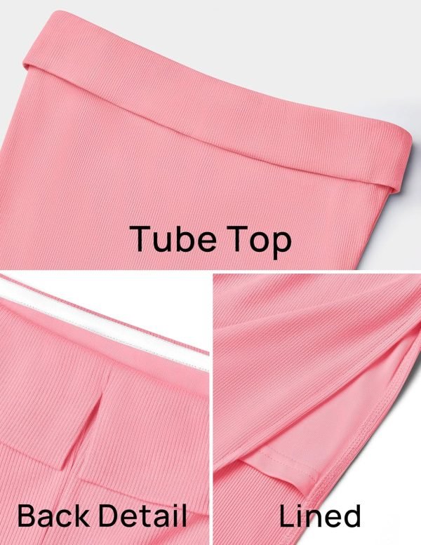 Saonta Women's Summer Strapless Bodycon Midi Dress 2024 Off Shoulder Strapless Side Slit Tube Long Club Party Dresses