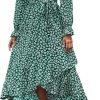 Saonta  Women Long Sleeve Wrap Maxi Dress V Neck Boho Floral High Waist Flowy Ruffle 2024 Spring Summer Dresses with Belt