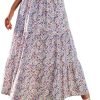 Saonta  Womens 2024 Spring Summer High Waist Boho Floral Maxi Skirt Casual Flowy Swing Pleated A Line Beach Long Skirts