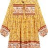 Saonta  Womens Long Sleeve Floral Casual Print Cotton Mini Tunic Dress