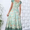 Saonta  Women's 2024 Summer Short Sleeves Boho Floral Print Tiered Casual Flowy Long Maxi Dress