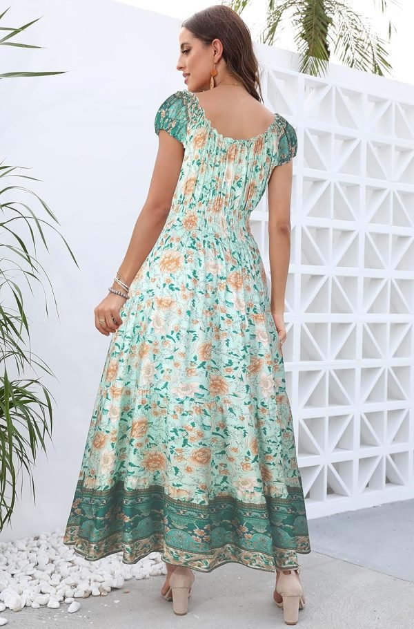 Saonta  Women's 2024 Summer Short Sleeves Boho Floral Print Tiered Casual Flowy Long Maxi Dress