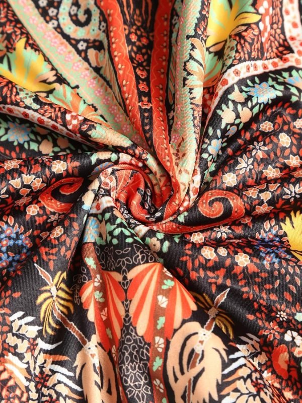 Saonta  Slit Skirt for Women Boho Print Tie Side Wrap Tassel Casual Beach Mini Skirt