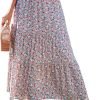 Saonta  Womens 2024 Spring Summer High Waist Boho Floral Maxi Skirt Casual Flowy Swing Pleated A Line Beach Long Skirts