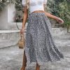 Saonta  Women's Casual High Waist Floral Print Skirt Split Thigh A Line Maxi Skirts