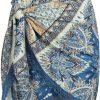 Saonta  Slit Skirt for Women Boho Print Tie Side Wrap Tassel Casual Beach Mini Skirt