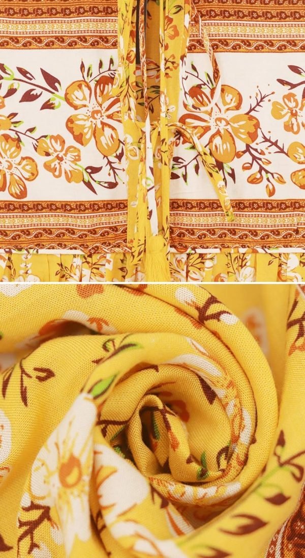 Saonta  Womens Long Sleeve Floral Casual Print Cotton Mini Tunic Dress