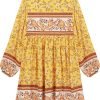 Saonta  Womens Long Sleeve Floral Casual Print Cotton Mini Tunic Dress