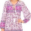 Saonta  Womens Long Sleeve Floral Casual Print Cotton Mini Tunic Dress