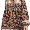 Saonta  Womens Long Sleeve Floral Casual Print Cotton Mini Tunic Dress