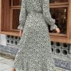 Saonta  Women Long Sleeve Wrap Maxi Dress V Neck Boho Floral High Waist Flowy Ruffle 2024 Spring Summer Dresses with Belt