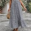 Saonta  Women's Casual High Waist Floral Print Skirt Split Thigh A Line Maxi Skirts