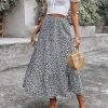 Saonta  Women's Casual High Waist Floral Print Skirt Split Thigh A Line Maxi Skirts