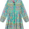 Saonta  Womens Long Sleeve Floral Casual Print Cotton Mini Tunic Dress