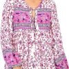 Saonta  Womens Long Sleeve Floral Casual Print Cotton Mini Tunic Dress