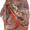 Saonta  Slit Skirt for Women Boho Print Tie Side Wrap Tassel Casual Beach Mini Skirt