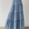 Saonta  Women's Floral Print Elastic High Waist Pleated Ruffle Flowy Long Skirts