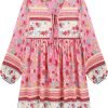 Saonta  Womens Long Sleeve Floral Casual Print Cotton Mini Tunic Dress
