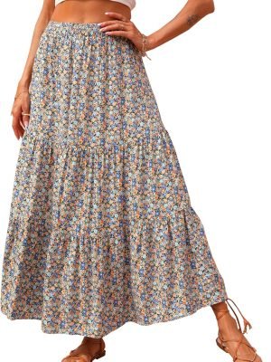 91tYRT15JqL._AC_SL1500 Saonta Womens 2024 Spring Summer High Waist Boho Floral Maxi Skirt Casual Flowy Swing Pleated A Line Beach Long Skirts