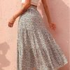 Saonta  Womens 2024 Spring Summer High Waist Boho Floral Maxi Skirt Casual Flowy Swing Pleated A Line Beach Long Skirts