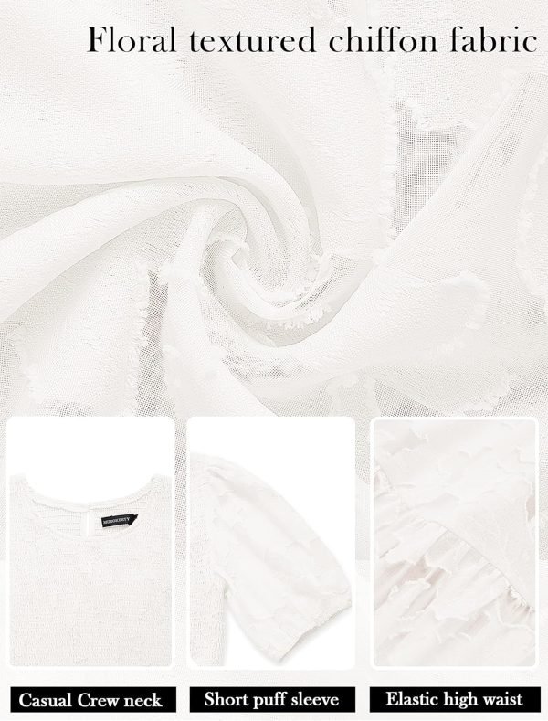 Saonta  Women's 2024 Summer Puff Sleeve Smocked Floral Dress Crewneck Lace Flowy Tiered Midi Dresses