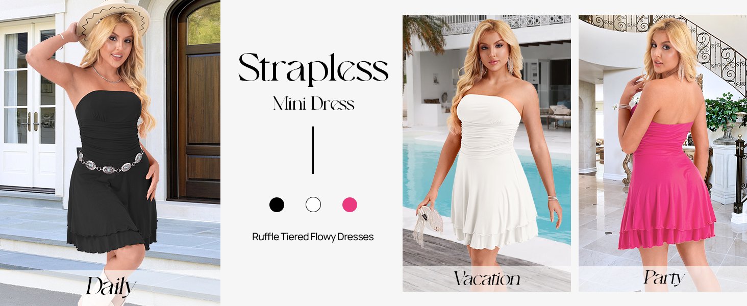 Saonta Women's Backless Swing Beach Dress Ruched High Waist Going Out Party Y2k Short Sundress