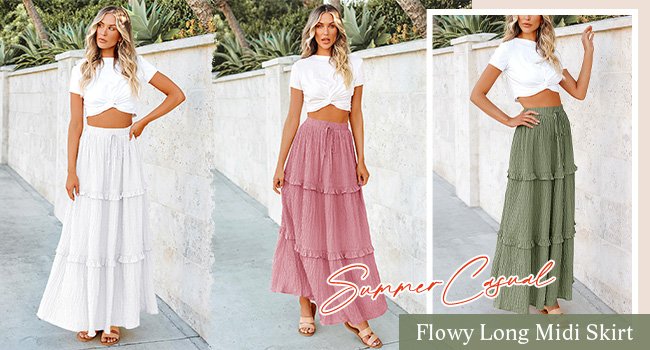 Elegant evening ruffle plain skirt Long skirts for women spring Flowy Black midi skirt for women