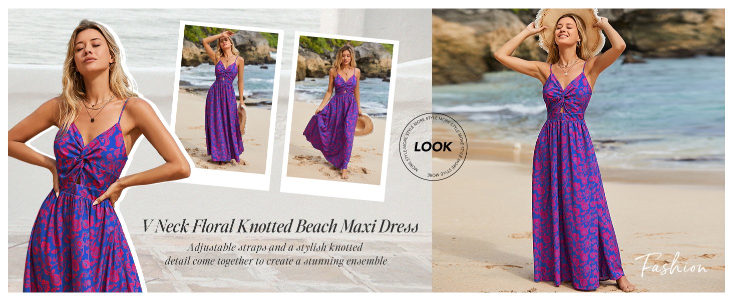 blue floral print adjustable straps cut out sleeveless long dress self tie back