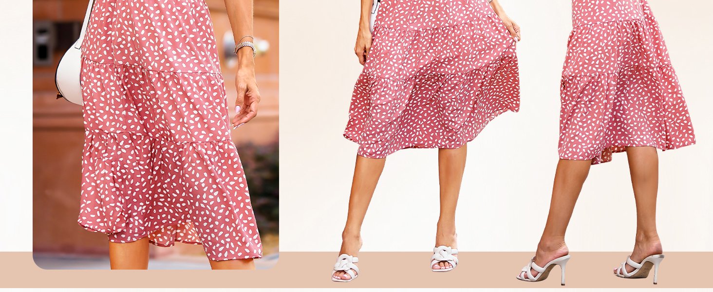 Summer Boho Print Skirt Pleated A-Line Swing Midi Skirts