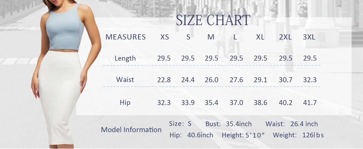 Tummy Control Pencil Skirts Stretchy Bodycon Midi Skirt Below Knee with Back Slit