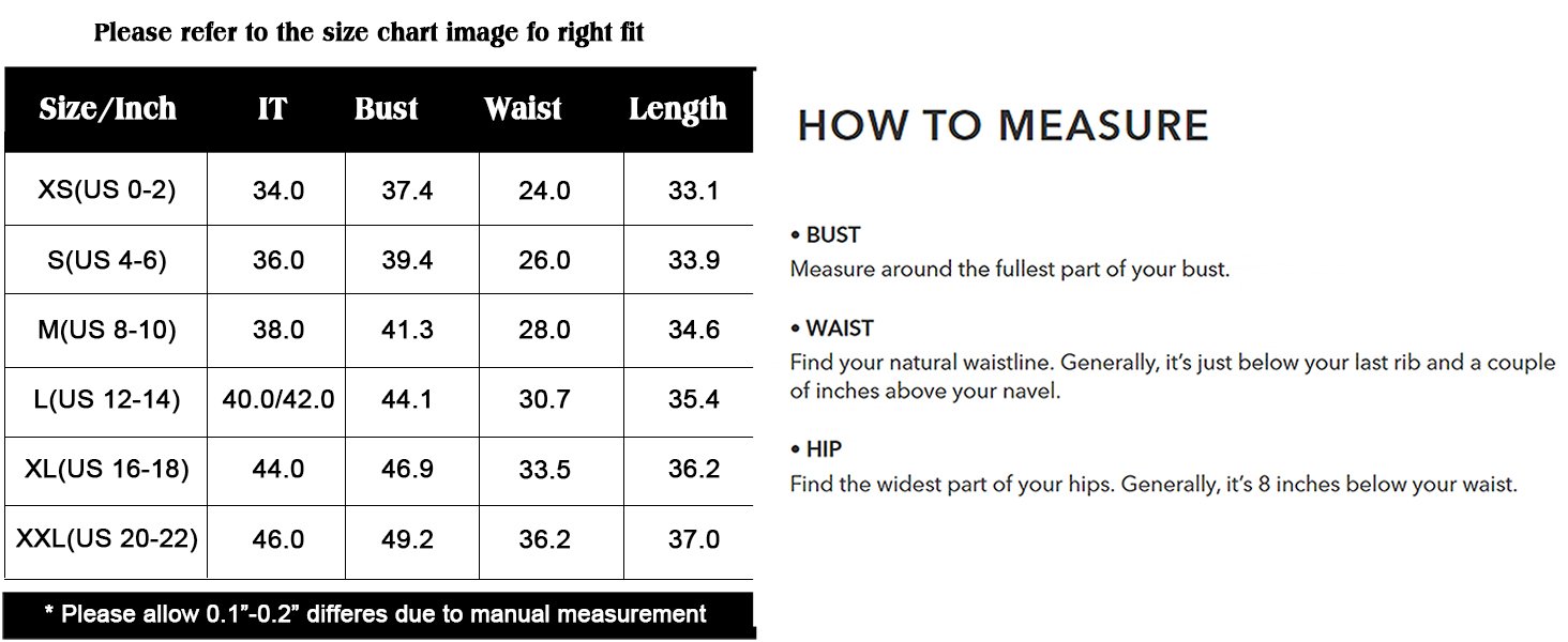 Size Chart of the dress