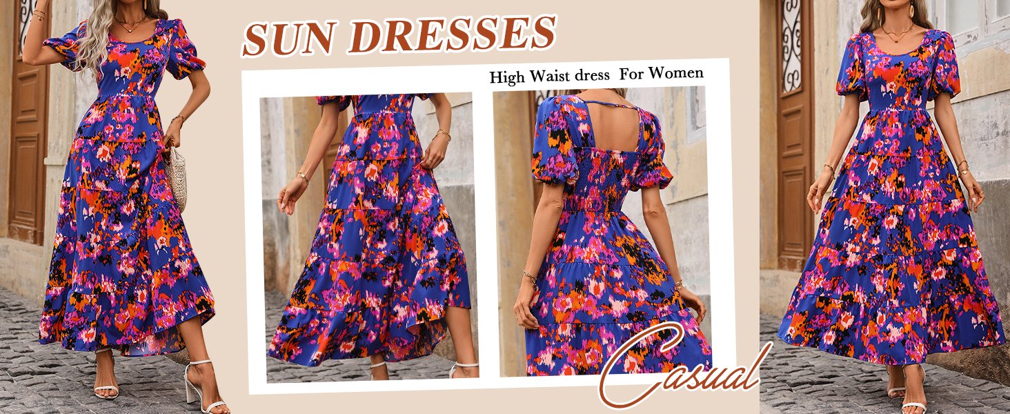 high wasit puff sleeve dress for women summer wedding guest dresses for women 2024 csual sun dress