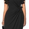 Womens Deep V Neck Ruffle Sleeve Sheath Casual Cocktail Party Work Faux Wrap Dress