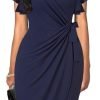 Womens Deep V Neck Ruffle Sleeve Sheath Casual Cocktail Party Work Faux Wrap Dress