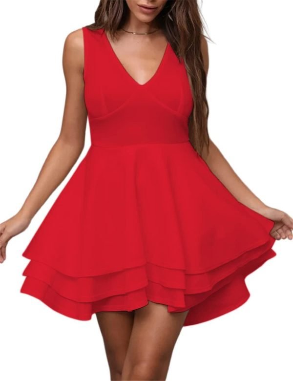 Women's Sequin Glitter V Neck Skater Mini Club Cocktail Party Swing Dress